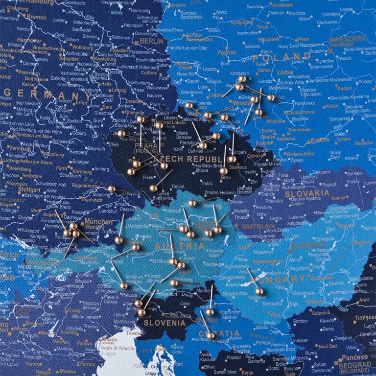 Europe Push Pin Map - Navy Blue (Detailed) - Tripmapworld.com