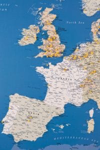 Europe Push Pin Map - Blue (Detailed) - Tripmapworld.com