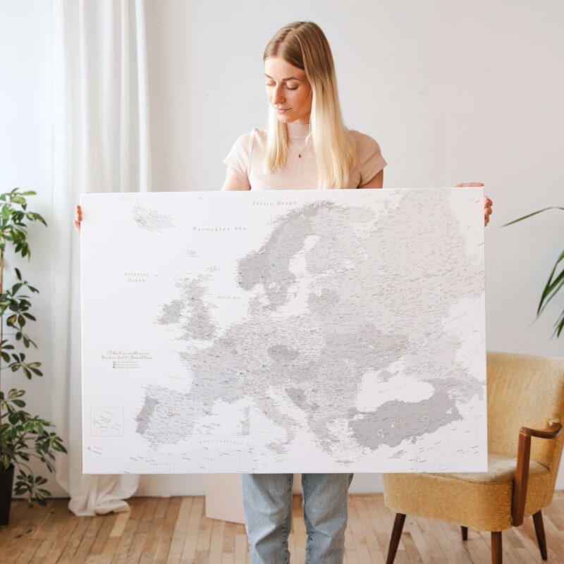 Push Pin Europe Map – Grey And Cream