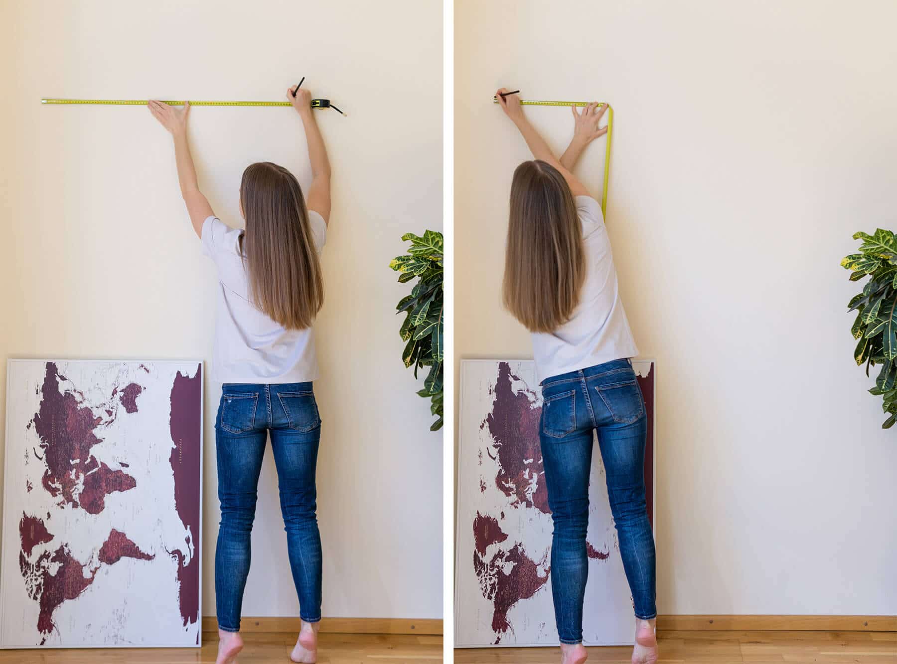 how to hang straight map on wall