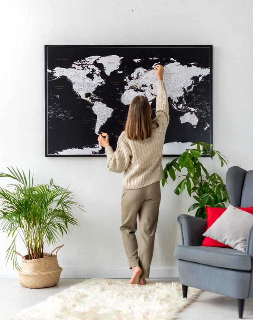 world map with states to track travels black