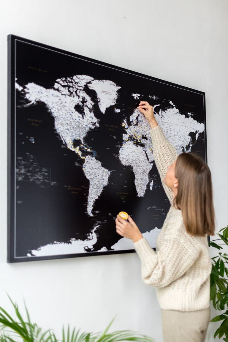 Push Pin World Map - Modern Black (Detailed) - Tripmapworld.com