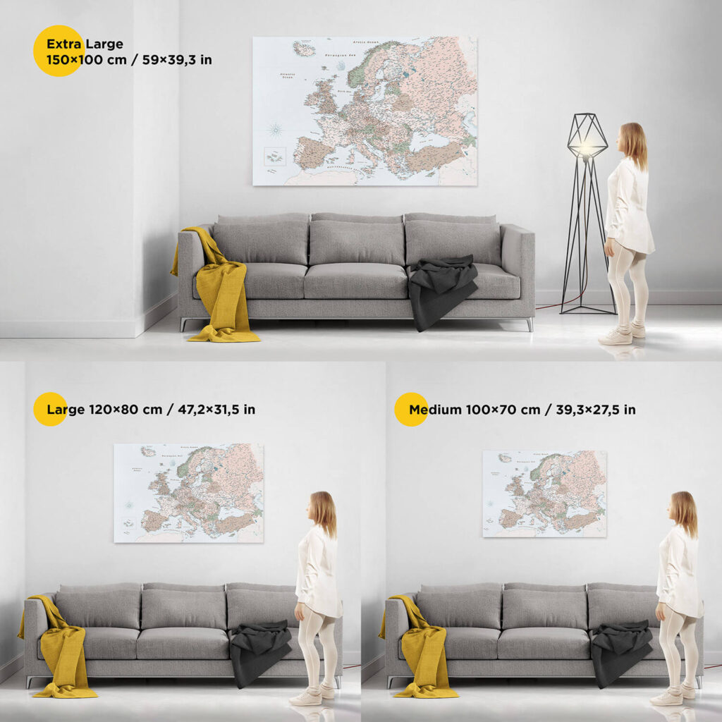 Europe Push Pin Map – Retro (Detailed) - Tripmapworld.com