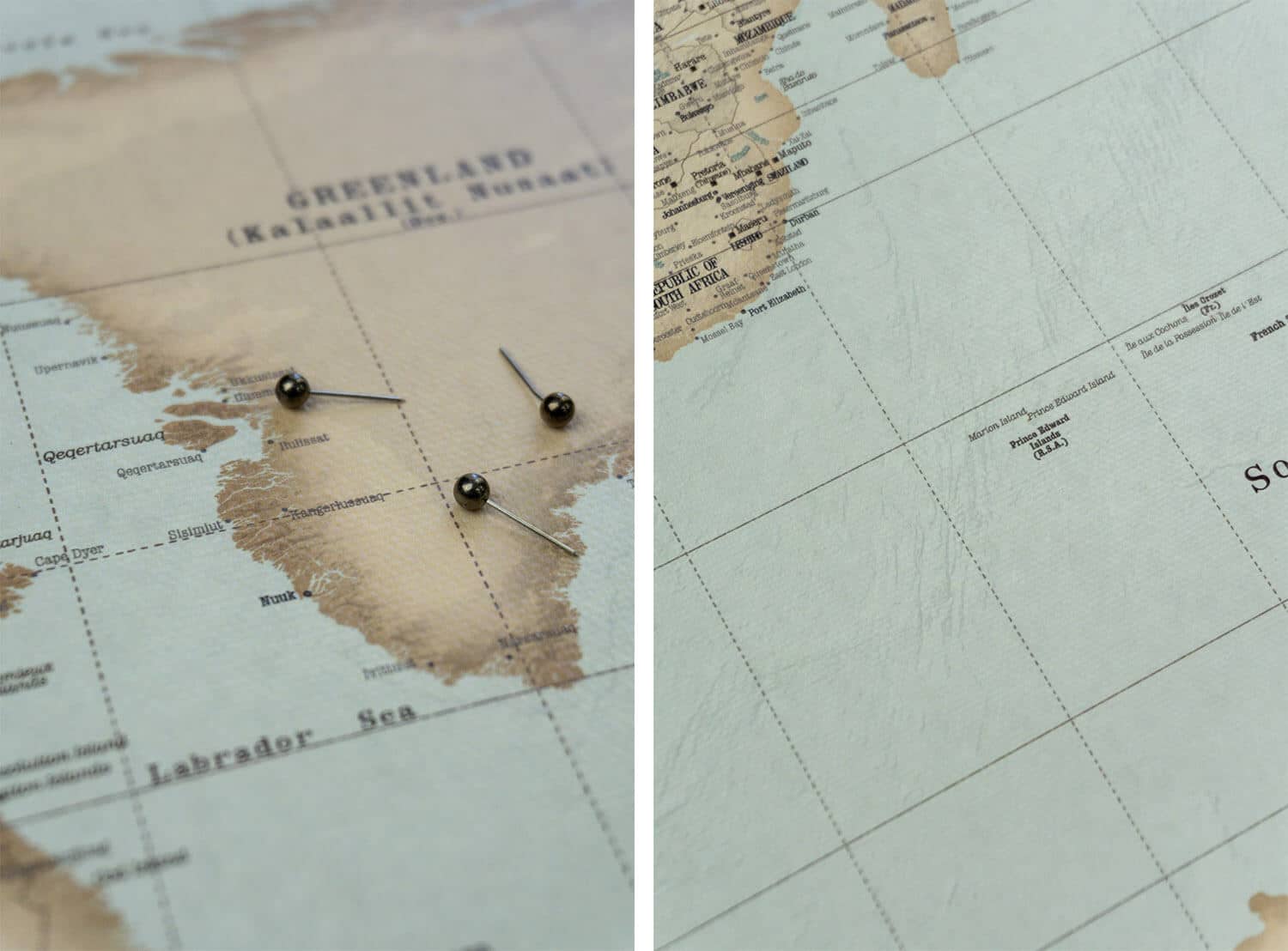 vintage world map pinboard with pins