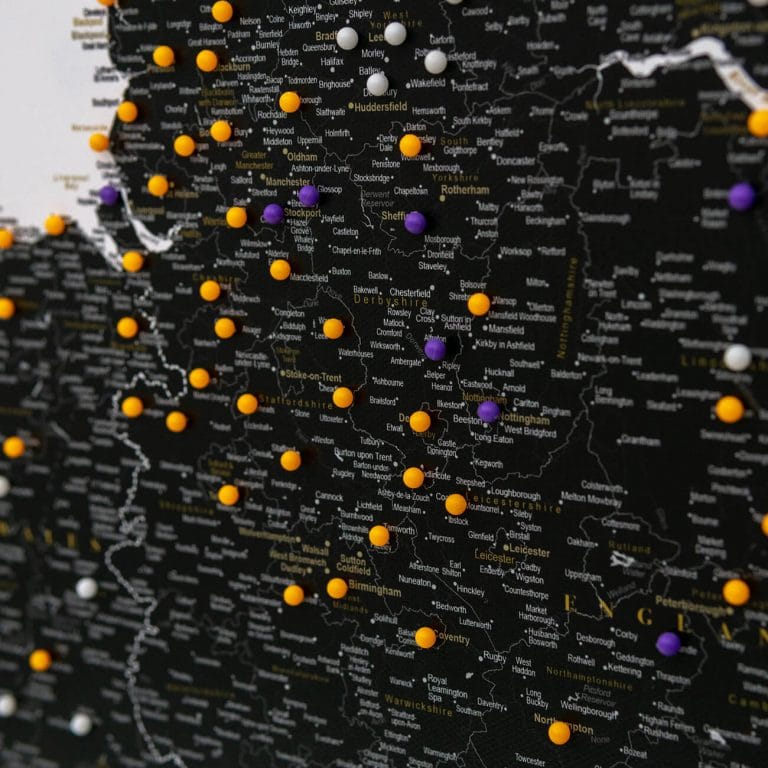 Push Pin UK & Ireland Map - White And Black (Detailed) - Tripmap