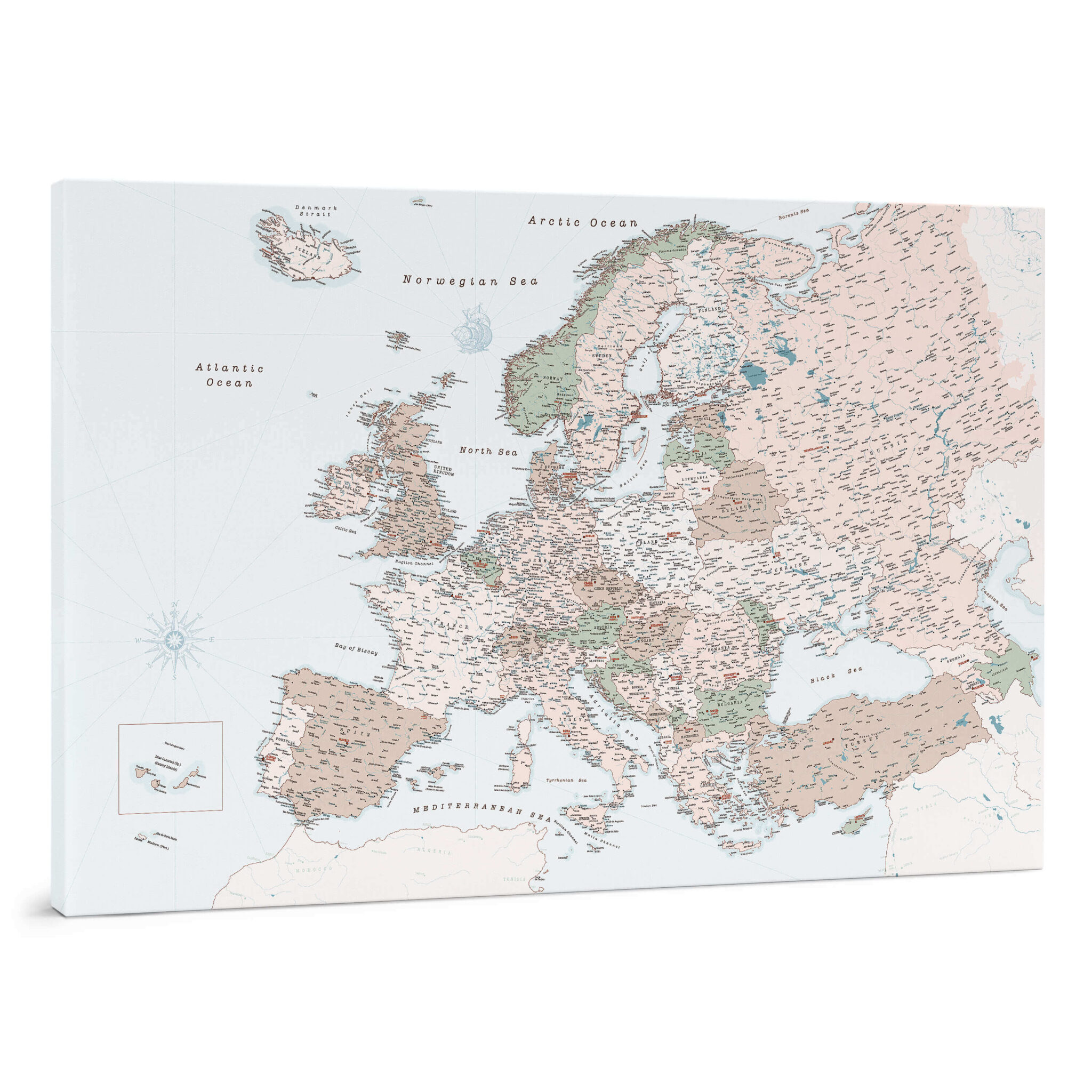 Europe Push Pin Map – Retro (Detailed) - Tripmapworld.com