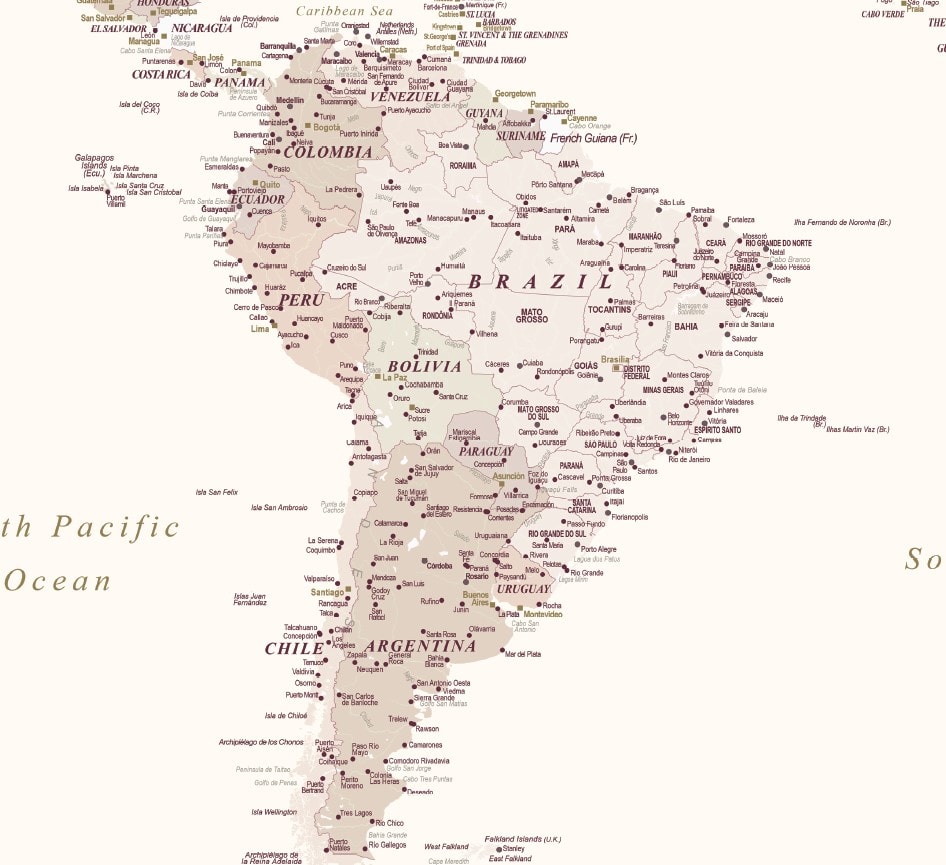south america detailed map