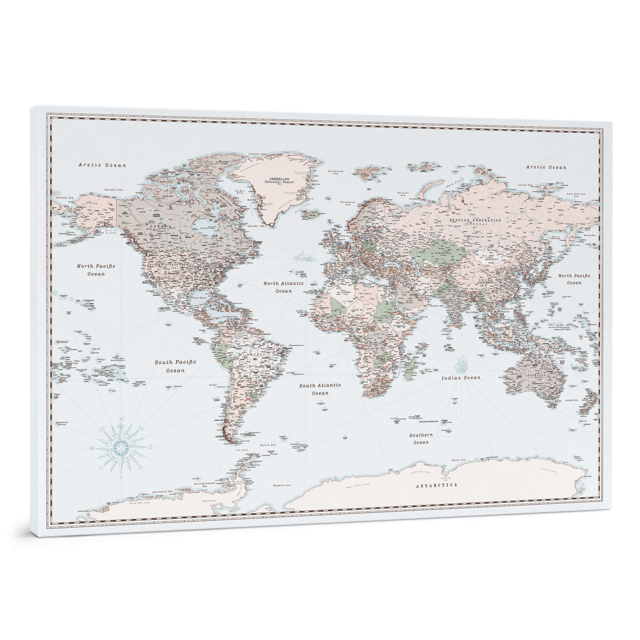 Push Pin World Map Detailed Light Blue Canvas Travel Pin   Etsy