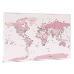 World Push Pin Map – Pink (Detailed)
