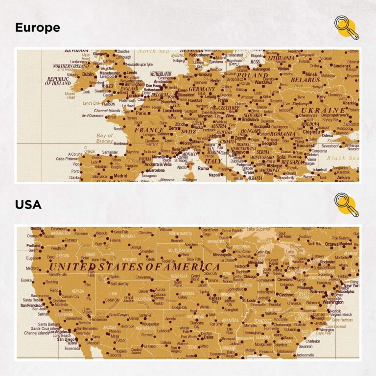 Push Pin World Map - Yellow (Detailed) - Tripmapworld.com